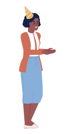 Female company worker in cone party hat  Illustration