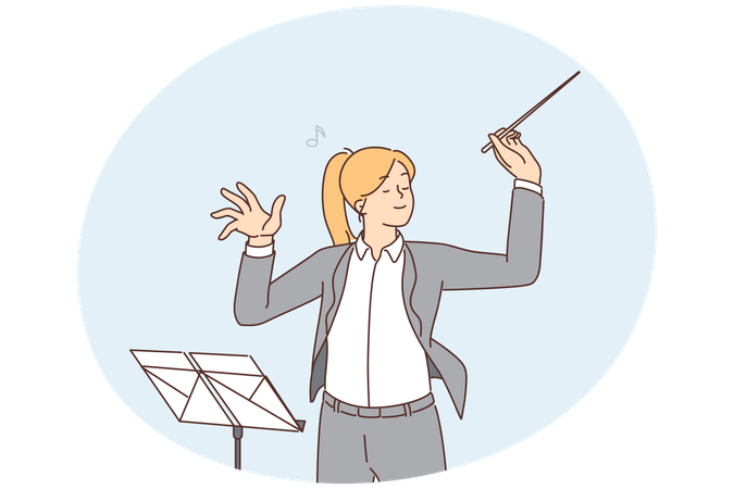 Female conductor leading orchestra  Illustration