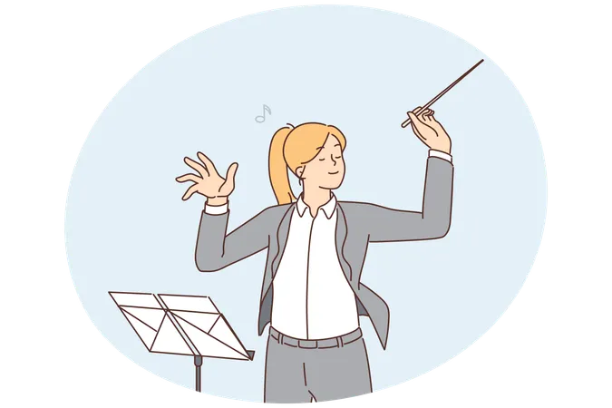 Female conductor leading orchestra  Illustration