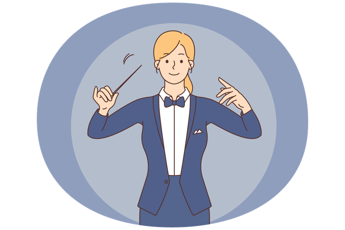 Female conductor with baton in hands  Illustration