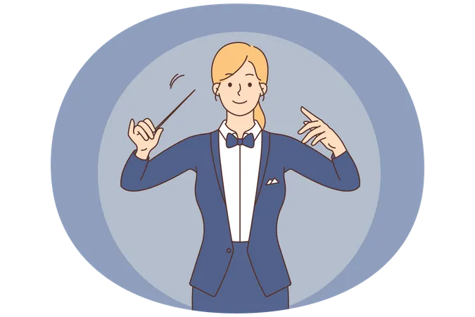 Female conductor with baton in hands  Illustration