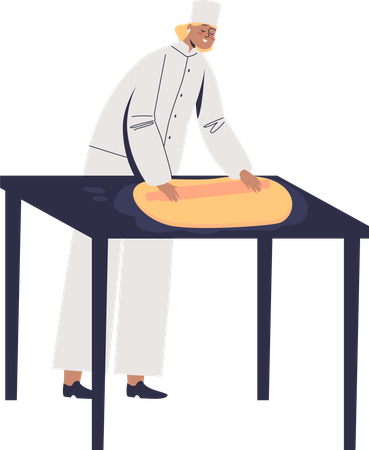 Female confectioner working with dough for cake, bakery and dessert cooking Illustration