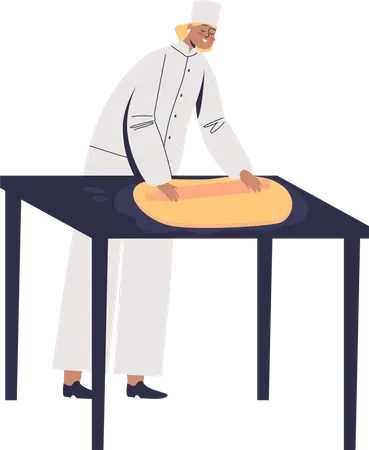 Female confectioner working with dough for cake, bakery and dessert cooking  Illustration