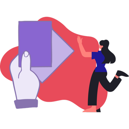 Female confidently pointing at hand card  Illustration