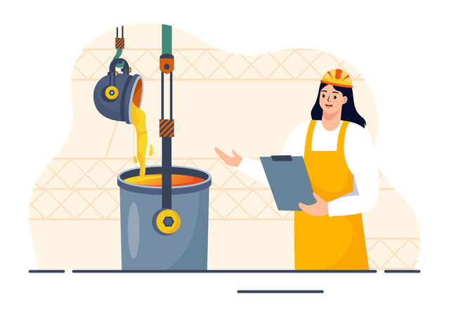 Female construction worker is analyzing smelting process  Illustration