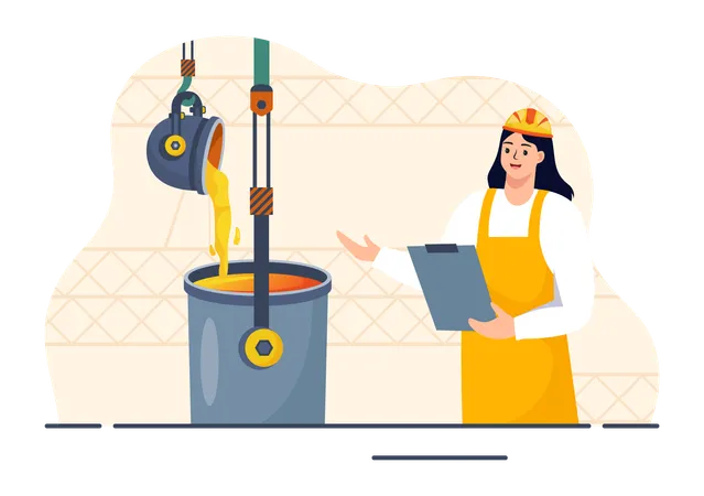 Female construction worker is analyzing smelting process  イラスト