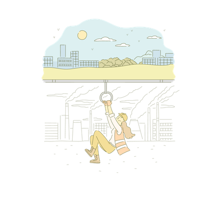 Female Construction Worker Lowering Screen  イラスト