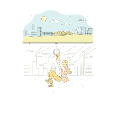 Female Construction Worker Lowering Screen  Illustration