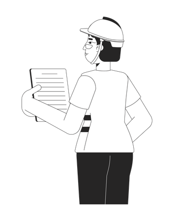 Female construction worker reviewing project document  Illustration