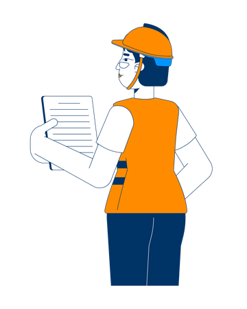 Female construction worker reviewing project document  Illustration