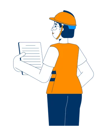 Female construction worker reviewing project document  Illustration