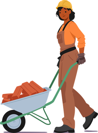 Female Construction Worker Wearing Hard Hat Orange Shirt And Brown Overalls  Illustration