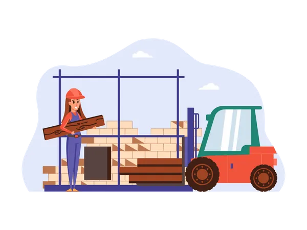 Female Construction worker working  Illustration