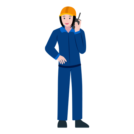 Female Constructor talking on walkie talkie  Illustration