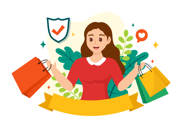 Female consumer holding shopping bags  Illustration