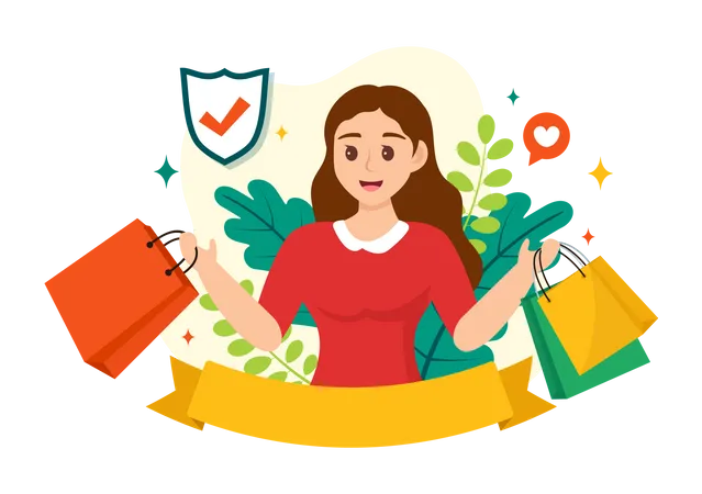 Female consumer holding shopping bags  Illustration