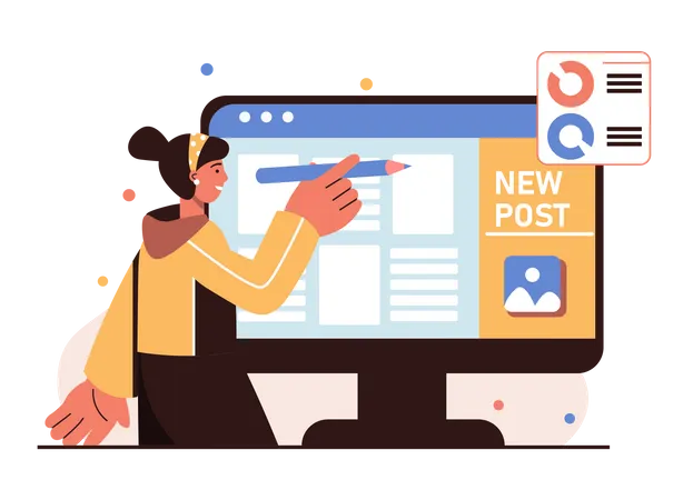 Content Manager People Concept Isolated Scenes Set Men And Women Create Texts And Graphics For Web Pages Create Content Plan Post New Posts At Online Blog Vector Illustration In Flat Design イラスト