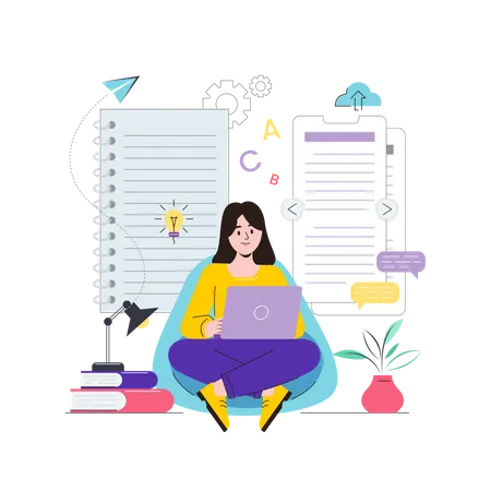 Female Content Writer working on article Illustration