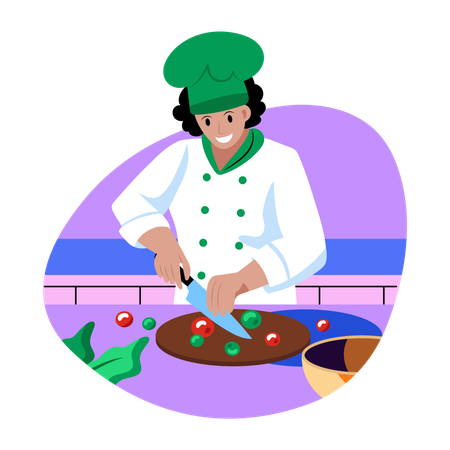 Female cook chopping food  Illustration