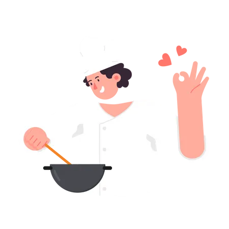 Female Cook cooking meal Illustration