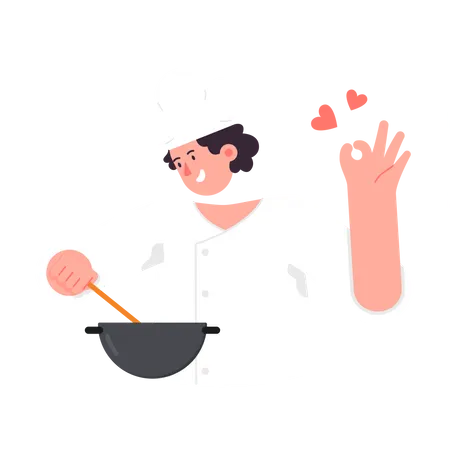 Female Cook cooking meal  Illustration