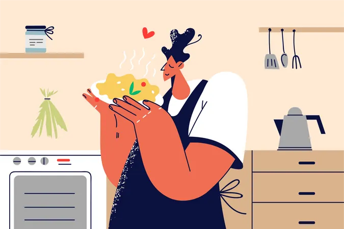 Female cook making food  Illustration