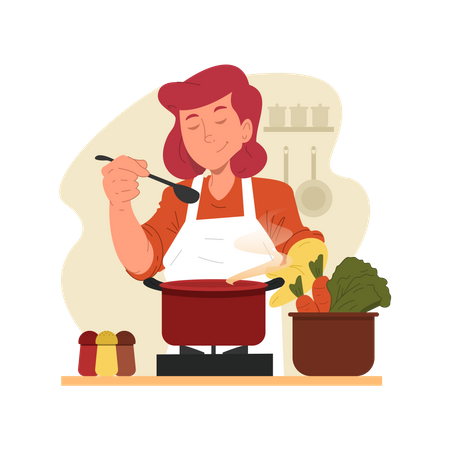 Female cook tasting food Illustration