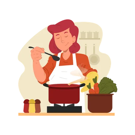 Female cook tasting food  Illustration