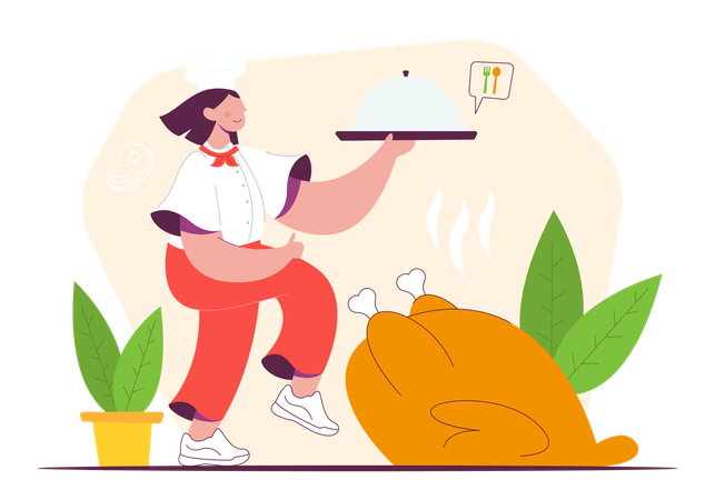 Female Cooking Chicken  Illustration