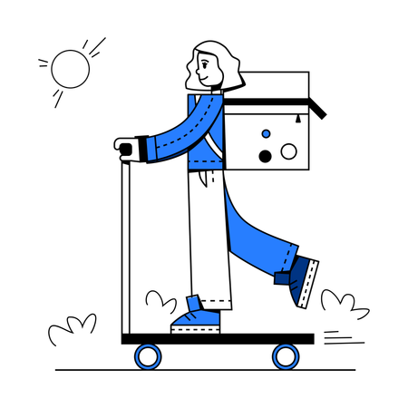 Female courier riding scooter  Illustration