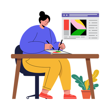 Female creating design on canvas  Illustration