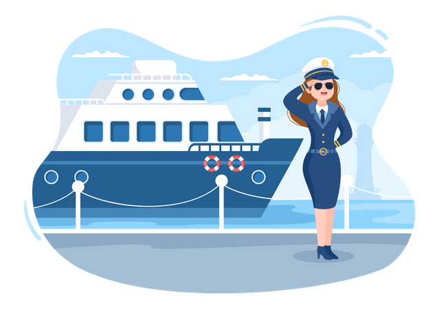 Female Cruise Ship Captain Illustration