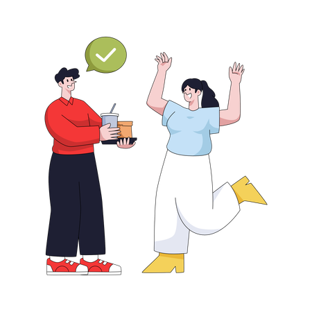 Female customer accepting food delivery  Illustration