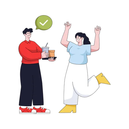 Female customer accepting food delivery  Illustration