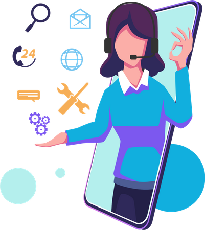 Female customer care agent working  Illustration
