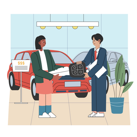Female customer getting car delivery  Illustration
