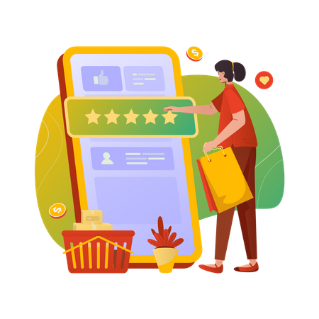 Female customer Give a five star rating Illustration