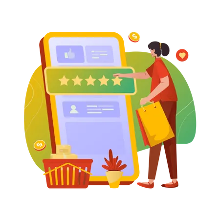 Female customer Give a five star rating Illustration