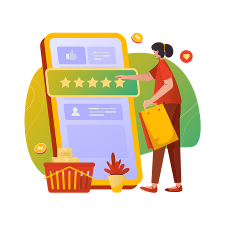 Female customer Give a five star rating  Illustration