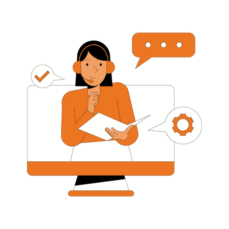 Female Customer Service Operator Talking with Customer  Illustration