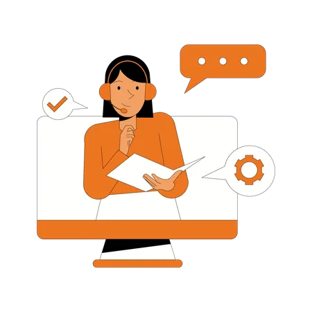 Female Customer Service Operator Talking with Customer  Illustration
