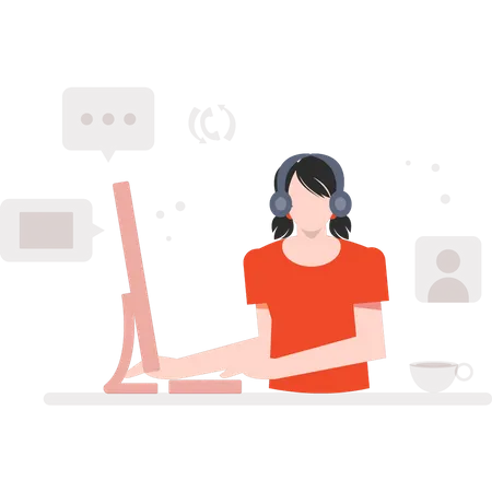 The Girl Is Working On The Computer Illustration