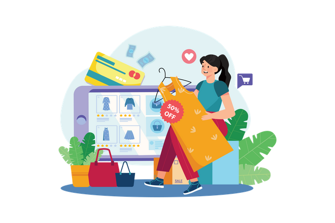 Female customers doing online shopping  Illustration