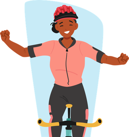 Female cyclist showing freedom gesture  Illustration