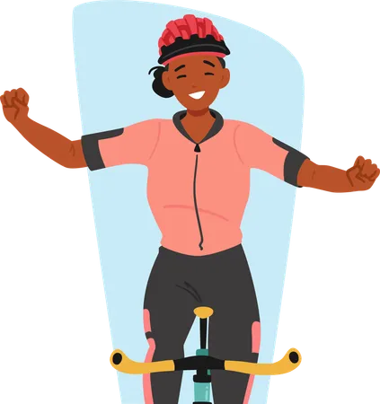 Female cyclist showing freedom gesture  Illustration