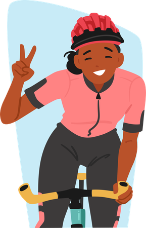 Female cyclist showing victory gesture  Illustration