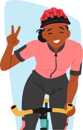 Female cyclist showing victory gesture  Illustration