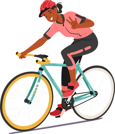 Female cyclist showing victory gesture  Illustration