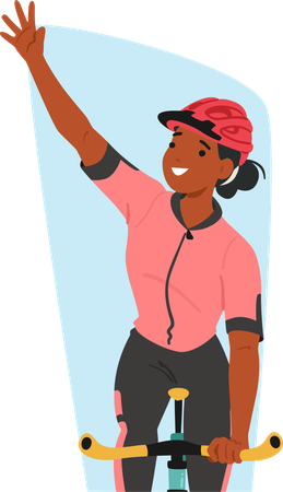 Female cyclist showing victory gesture  Illustration