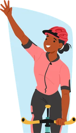 Female cyclist showing victory gesture  Illustration